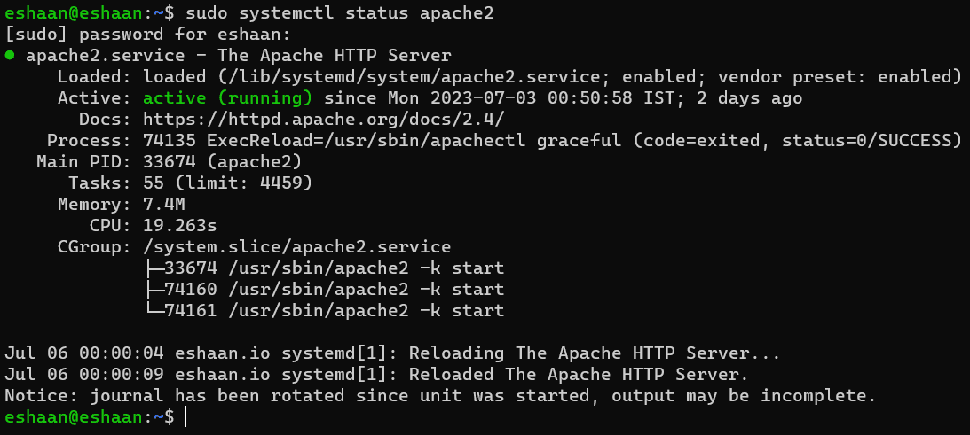 Apache running on the server