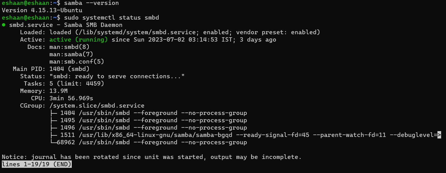 Samba's smbd service running on the server