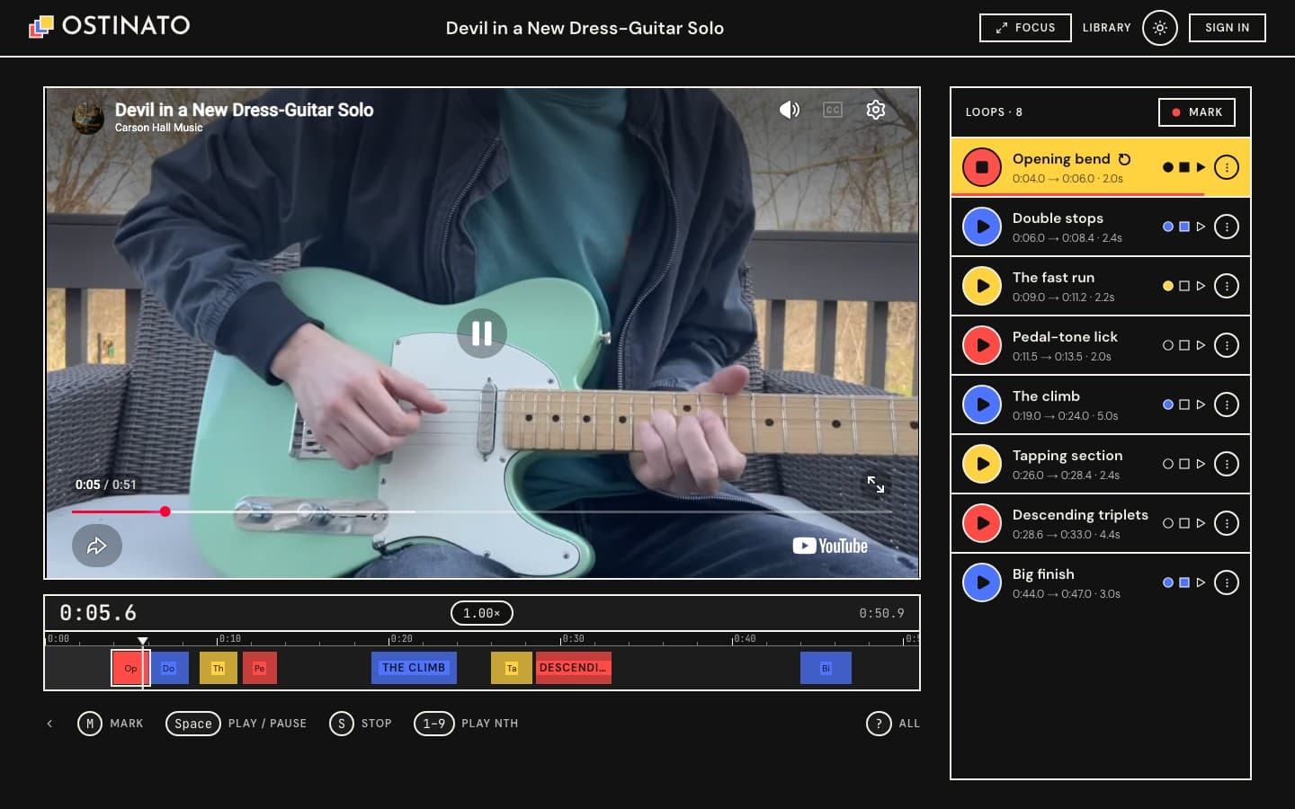 The practice page in dark mode